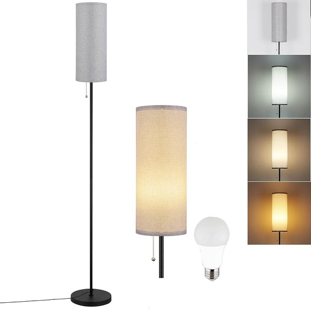Floor Lamp for Living Room, Modern Standing Lamps with Lampshade, Minimalist Tall Lamp with Chain Switch for Living Room, LED Bulb Included (Gray Shade)