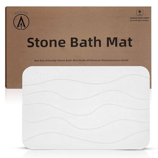 Stone Bath Mat Diatomaceous Earth Shower Non Slip Floor | Quick Drying Bath Rug for Kitchen | Diatomite Stone Bath Mat Anti Slip Shower Mat Super Absorbent, 23.7"x 5.4" (L), Engr-Offwhite