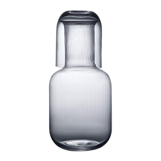Sizikato 25 Oz Vertical Stripes Clear Glass Bedside Night Water Carafe with Tumbler Glass.