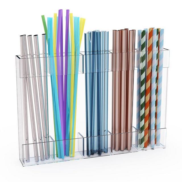 Upgraded 9.6'' Large Acrylic Straw Holder for Cabinet Door, Space-Saving Straw Organizer Storage Dispenser for Cabinet Doors or Countertops, Strong Adhesive Double-sided Tape Included