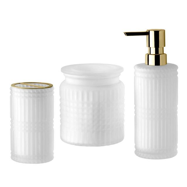 3pc Devon Lotion Pump/Toothbrush Holder/Cotton Ball Jar Set White - Allure Home Creations