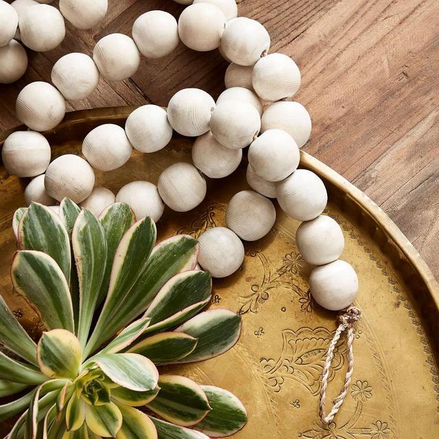 Wooden Bead Garland, White, Large