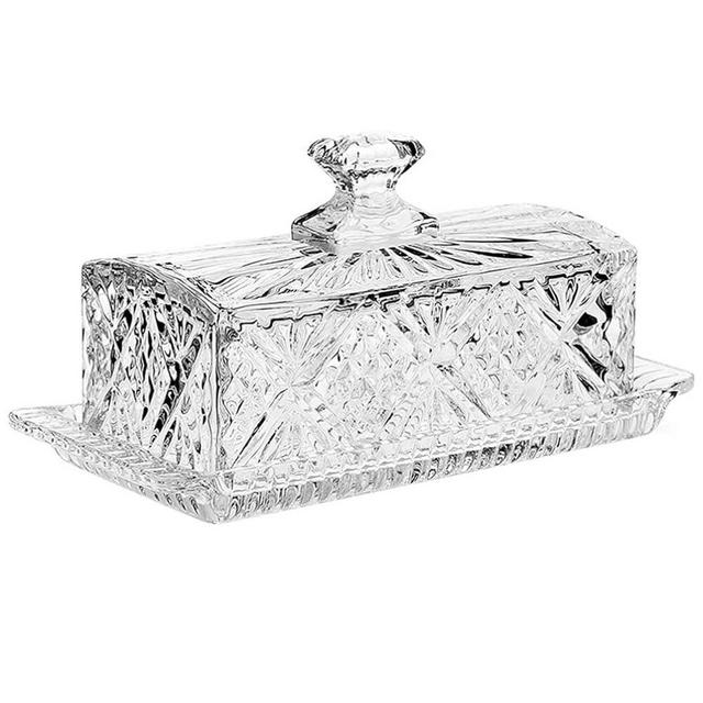 STOBAZA Crystal Glass Butter Dish with Lid 1 Set Classic Butter Keeper for Countertop European Covered Butter Tray with Lid, Kitchen Accessory, Dishwasher Safe, 8.14X3.93X3.54inch