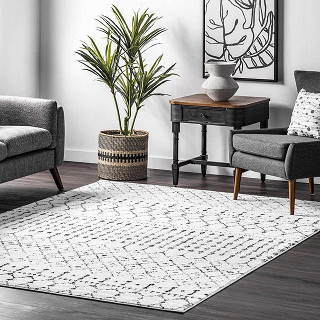 nuLOOM Moroccan Blythe , 5' x 7' 5", White And Black