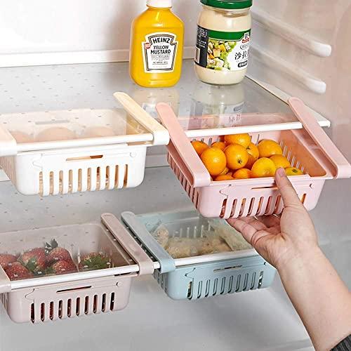 Fridge Drawer Organizer 4 Pack Retractable Pull-Out Refrigerator Storage Box Fridge Shelf Holder Storage Box Unique Design Pull Out Bins Small Size Fit for Fridge Shelf Under 0.5 inch
