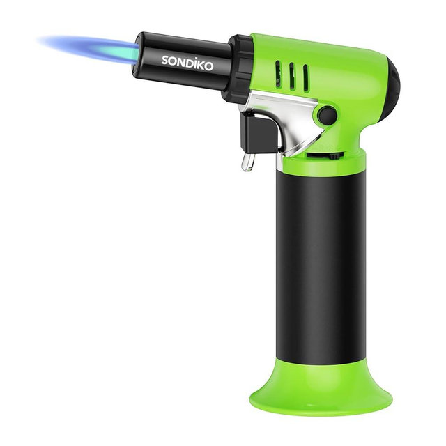 Sondiko Butane Torch with Fuel Gauge, Refillable Soldering Torch Lighter with Adjustable Flame for Welding, Industrial, Resin Art, Green & Black(Butane Gas Not Included)