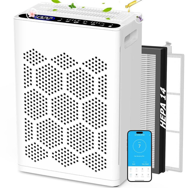 DAYETTE Air Purifiers for Home Large Room Up to 2400 Ft² with Fragrance, Smart WiFi Alexa Control,Auto Mode, HEPA 14 Air Purifier with Washable Prefilter for Bedroom, Dorm Room, Pets, Office