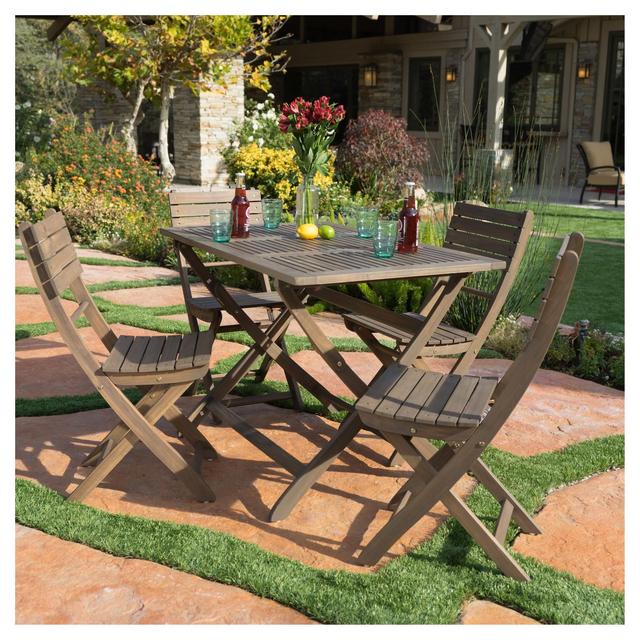 Positano 5pc Square Acacia Wood Patio Foldable Dining Set - Gray Finish - Christopher Knight Home