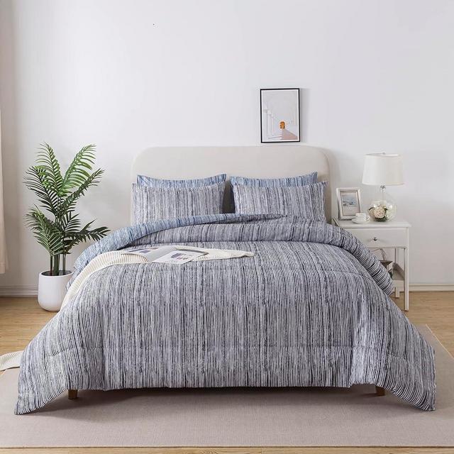 Caressma Black White Striped Comforter Set, Soft Microfiber Farmhouse Bedding Comforter Set King Size, Down Alternative 3 Pieces Comforter (104"x90")
