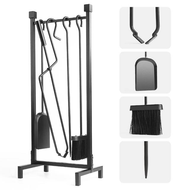NIERBO 5 Pieces Fireplace Tools Set Strength Wrought Iron Indoor Outdoor Fire Place Toolset Hearth Accessories Kit with Fireplace Brush, Fire Poker, Fireplace Shovel, Firewood Tong