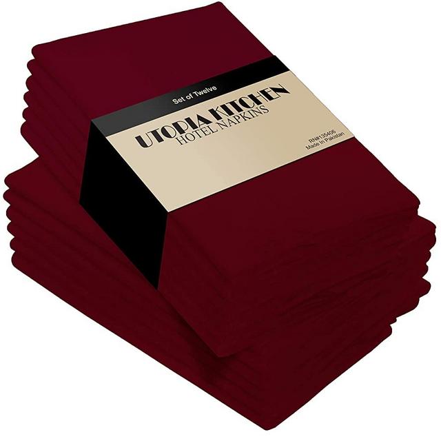 Utopia Kitchen Cloth Napkins 18 by 18 Inches, 12 Pack Burgundy Dinner Napkins, Cotton Blend Soft Durable Napkins