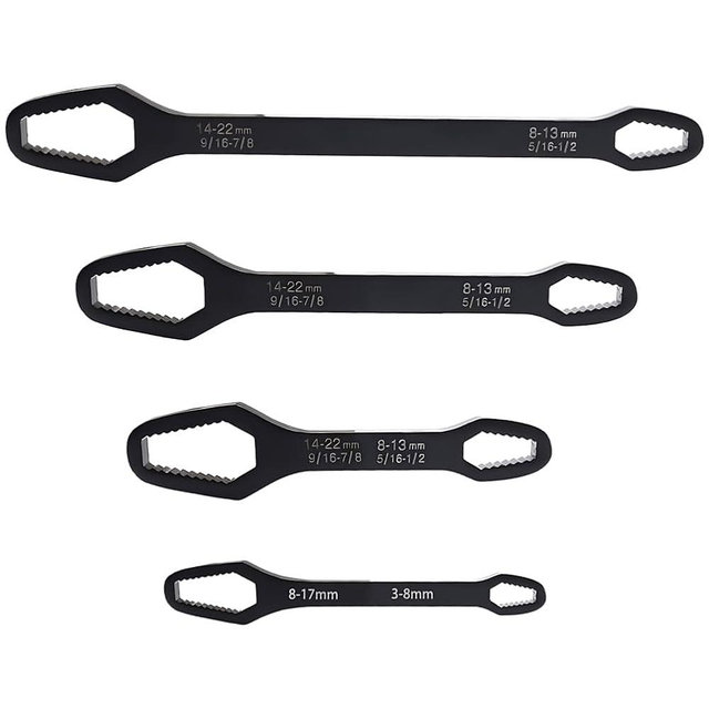 Kigauru 4Pcs Universal Multifunctional Wrenches Set Steel Multi-Purpose Wrench 3mm-22mm Adjustable Double-Head Torx Wrench for Outdoor Home Car Maintenance Self-tightening Spanner Hand Tools
