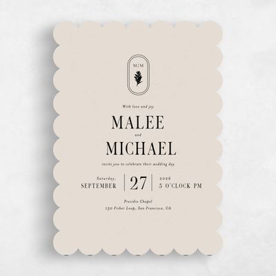 Beige Scalloped Wedding Invitation - St Lucia Portrait