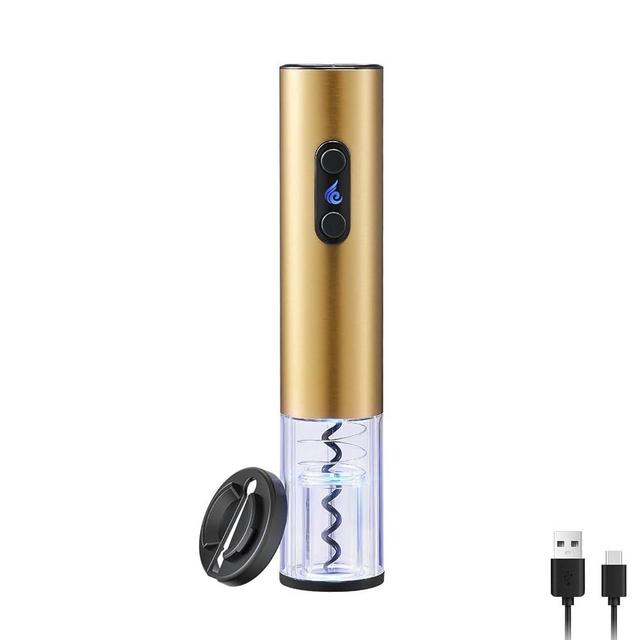 Electric Wine Opener, Rechargeable Wine Bottle Opener with Foil Cutter and Indicator Light, Cordless Wine Corkscrew Remover, Automatic Wine Opener Gifts (Gold)