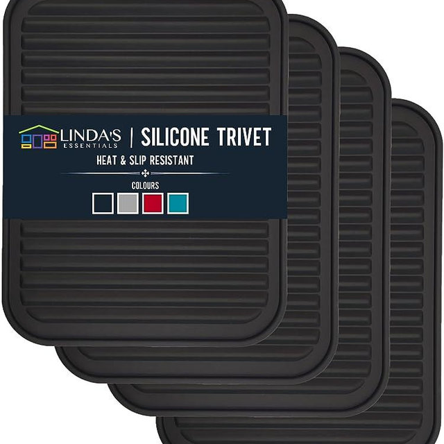 Silicone Trivets for Hot Pots and Pans (4 Pack) - Multipurpose Silicone Trivets for Hot Dishes and Hot Pot Holders (9 x 12 inch) - Silicone Heat Resistant Mats for Kitchen by Linda's Essentials