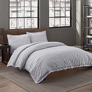 Garment Washed Printed King Duvet Cover Set in Fog Popcorn