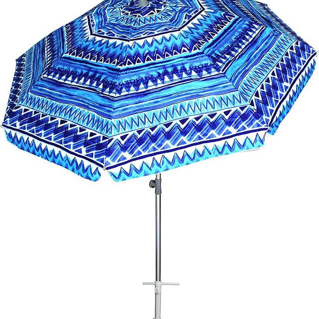 AMMSUN 7ft Heavy Duty Windproof Portable Beach Umbrella with Sand Anchor,Adjustable Height with Tilt Aluminum Pole, Portable UV 50+ Protection Carry Bag for Patio Garden Beach Pool Backyard