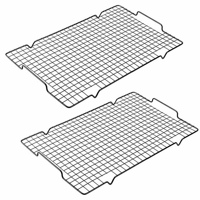 Cooling Rack with Handle, Set of 2 Baking Racks with Handle for Easy Transporting - 10" x 16", Wire Cookie Rack Fits Half Sheet Pan, Oven Safe Wire Rack for Cooking, Roasting, Grilling