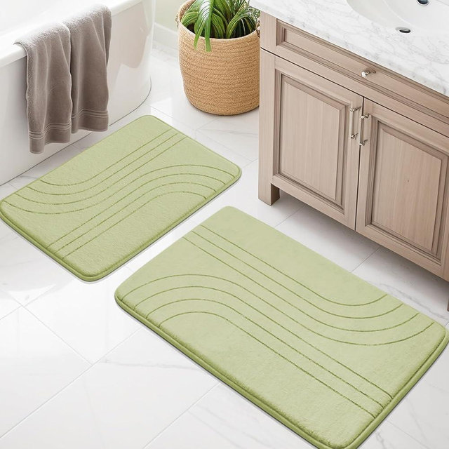 YIHOUSE Green Bathroom Rug Set 2 Pieces, Soft Non Slip Memory Foam Bath Mats, Extra Thick, Machine Washable