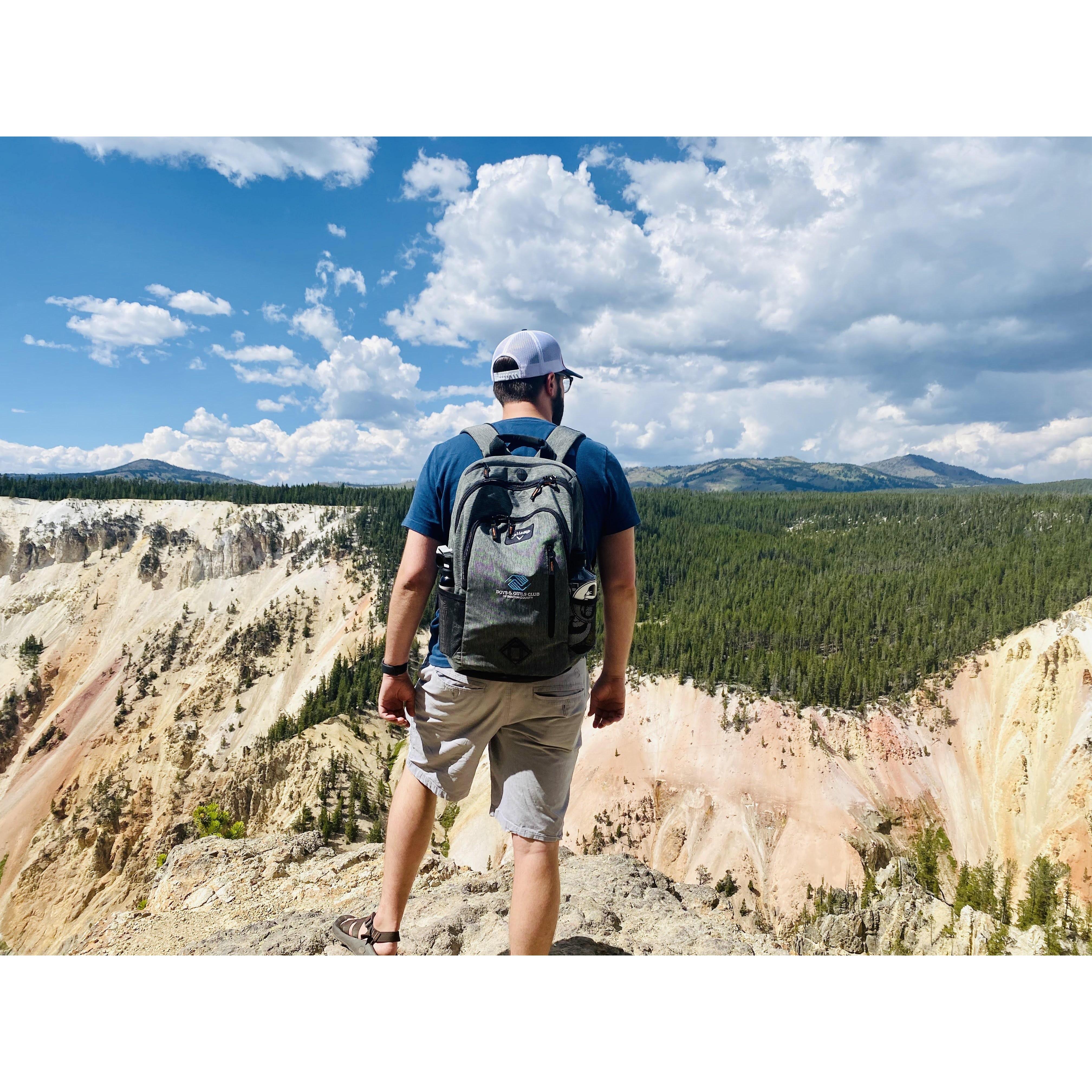 We enjoyed lots of amazing hikes on our trip and had plenty of time to talk about our future wedding. This was at the Grand Canyon of Yellowstone.
