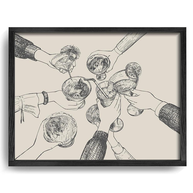 Heiple Framed Cheers Bar Cart Wall Decor for Cheers Sign Wall Art for Rustic Vintage Farmhouse Home Kitchen Wall Decor Trendy Black and White Cheers Cocktail (Black, 12”x16”)