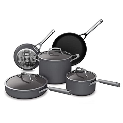 Ninja C38000 Foodi NeverStick Premium Hard-Anodized 8-Piece Cookware Set, guaranteed to never stick, nonstick, durable, oven safe to 500°F, slate grey