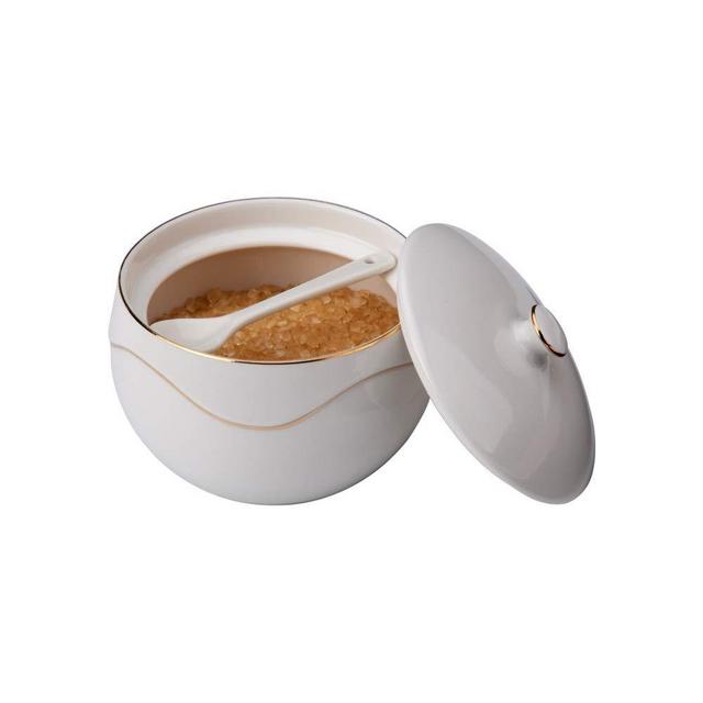 KITCHENDAO Porcelain Sugar Bowl with Built-in Spoon – Dust Free- Sugar Jar with Spoon and Lid for Kitchen Coffee Bar Accessories - 11oz Salt Container -Dishwasher Oven Freezer Safe