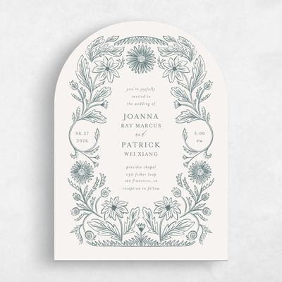 Blue Arch Wedding Invitation - Desrosiers Portrait