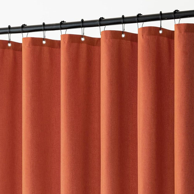 MIULEE Extra Long Linen Shower Curtain 84 Inches Long with 12 Metal Hooks Washable Fabric Burnt Orange Shower Curtain Set Waterproof Thick Cloth Shower Curtain for Bathroom Bathtub,72 x 84, Terracotta