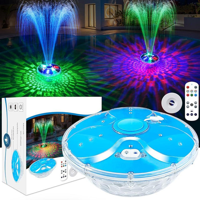 ChlorStar Upgraded Pool Fountain with Remote,2025 Rechargeable Floating Pool Fountain with Lights,Above Ground Pool Water Fountains Pump with Anchor,Swimming Pool Fountains for Inground Pool-1PC(Blue)