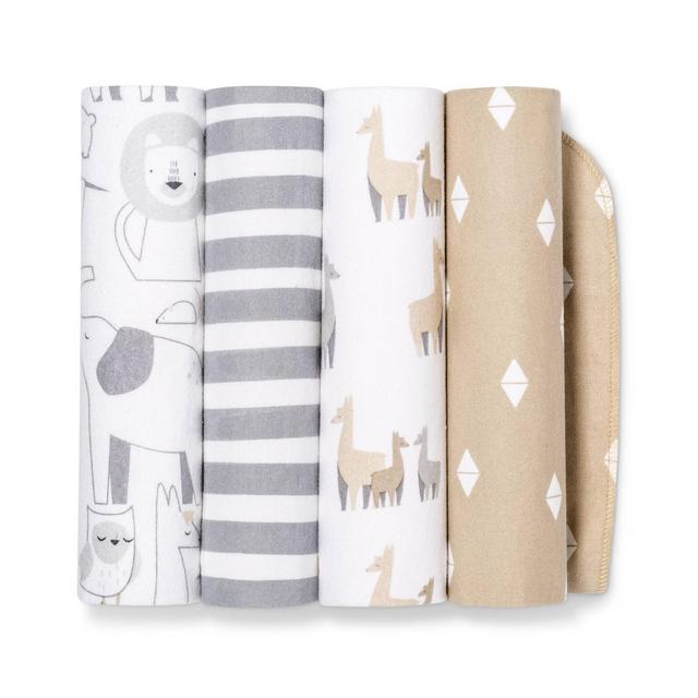 Flannel Baby Blankets Animals 4pk - Cloud Island™ Tan/Gray