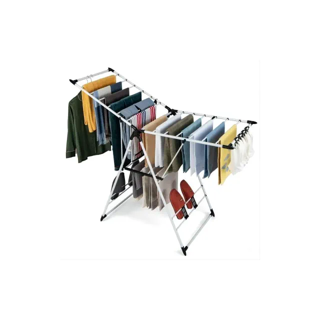 SUGIFT Folding Clothes Drying Rack,Adjustable Height,Silver
