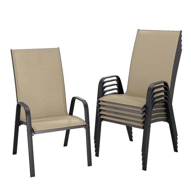 JEAREY Patio Dining Chairs Set of 6, Outdoor Stackable Dining Furniture Set, All Weather Dining Set for Lawn, Garden, Backyard, Poolside, Beige