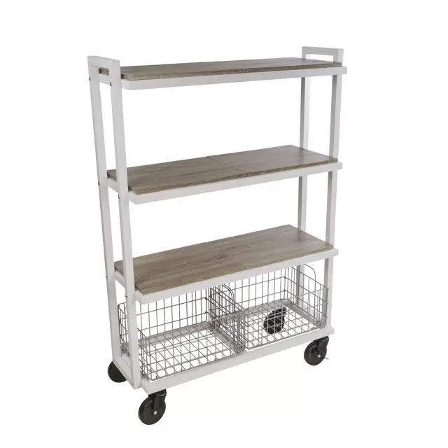 Atlantic Modular Mobile Storage Cart System, with Interchangeable Shelves Baskets, Powder-Coated All-Steel Frame, 4-Tier, Caster Wheels for Mobility, PN 23350331, in White
