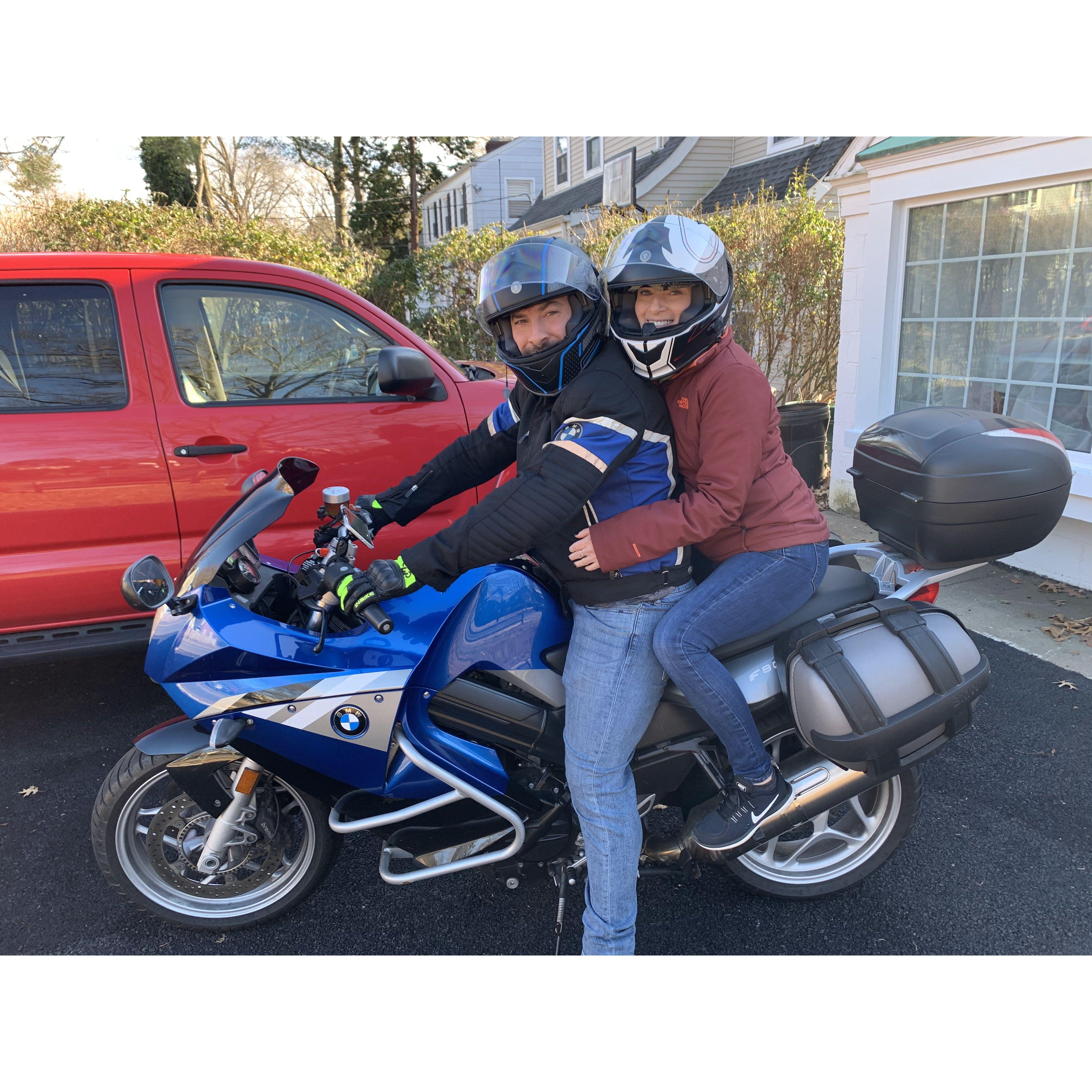 Taking the bike for a spin. Donny learned to ride with me on it!
