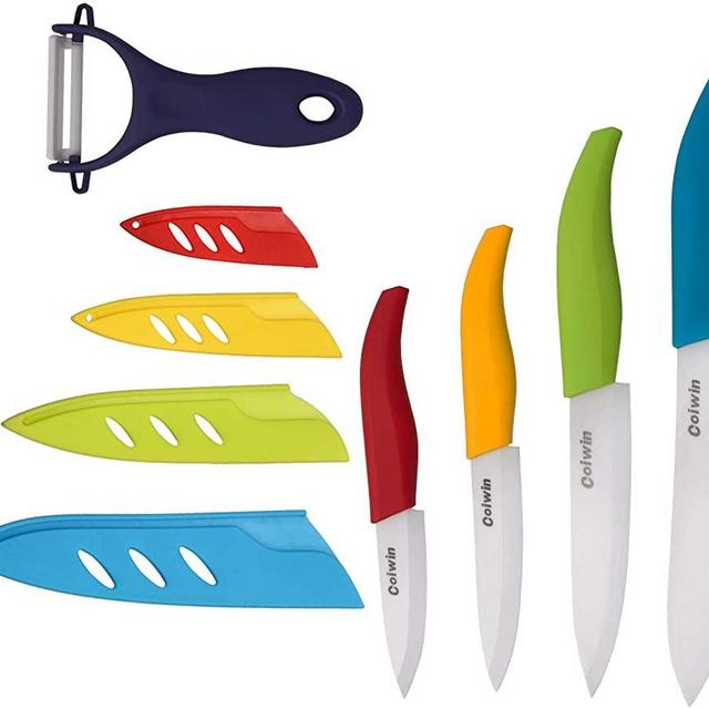 Ceramic Knives set Color Ceramic Knife Set With Sheaths - Super Sharp & Rust Proof & Stain Resistant (6" Chef Knife, 5" Steak Knife, 4" Fruit Knife, 3"Sushi Knife, One Peeler)