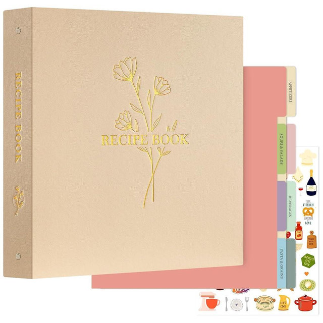 Lanpn Recipe Binder 8.5x11 3 Ring Kit, Waterproof Recipe Book Organizer Binder with 60 Plastic Sleeves,116 Recipes, Dividers,Labels & Stickers, Blank Recipe Binder to Write in Your Own Recipes, Oat