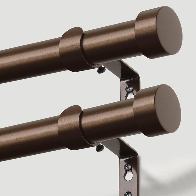 KAMANINA Curtain Rods 2 Pack, Heavy Duty Curtain Rods for Windows 28 to 48 Inch, 1 Inch Bronze Modern Drapery Rod with End Cap (32"-58", 2Pack)