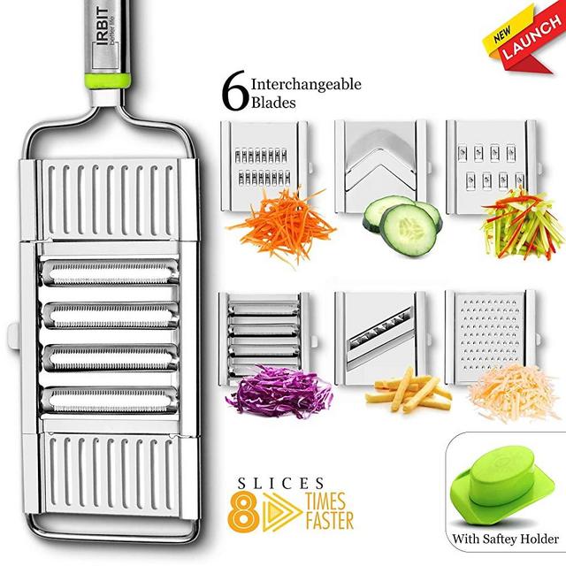 Irbit Mandoline Slicer Cheese Grater Julienne Maker and Vegetable Cutter fruit Dicer cabbage Shredder | Premium multipurpose handy 6 in 1 Stainless Steel Mandolin slicer
