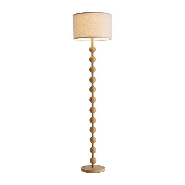 Fetason Modern Dimmable Remote Control Floor Lamp for Living Room Bedroom with LED E26 Bulb, Yellow Wood Pattern Iron Tall Standing Lamp Light with Fabric Shade for Nursery Room Home Office