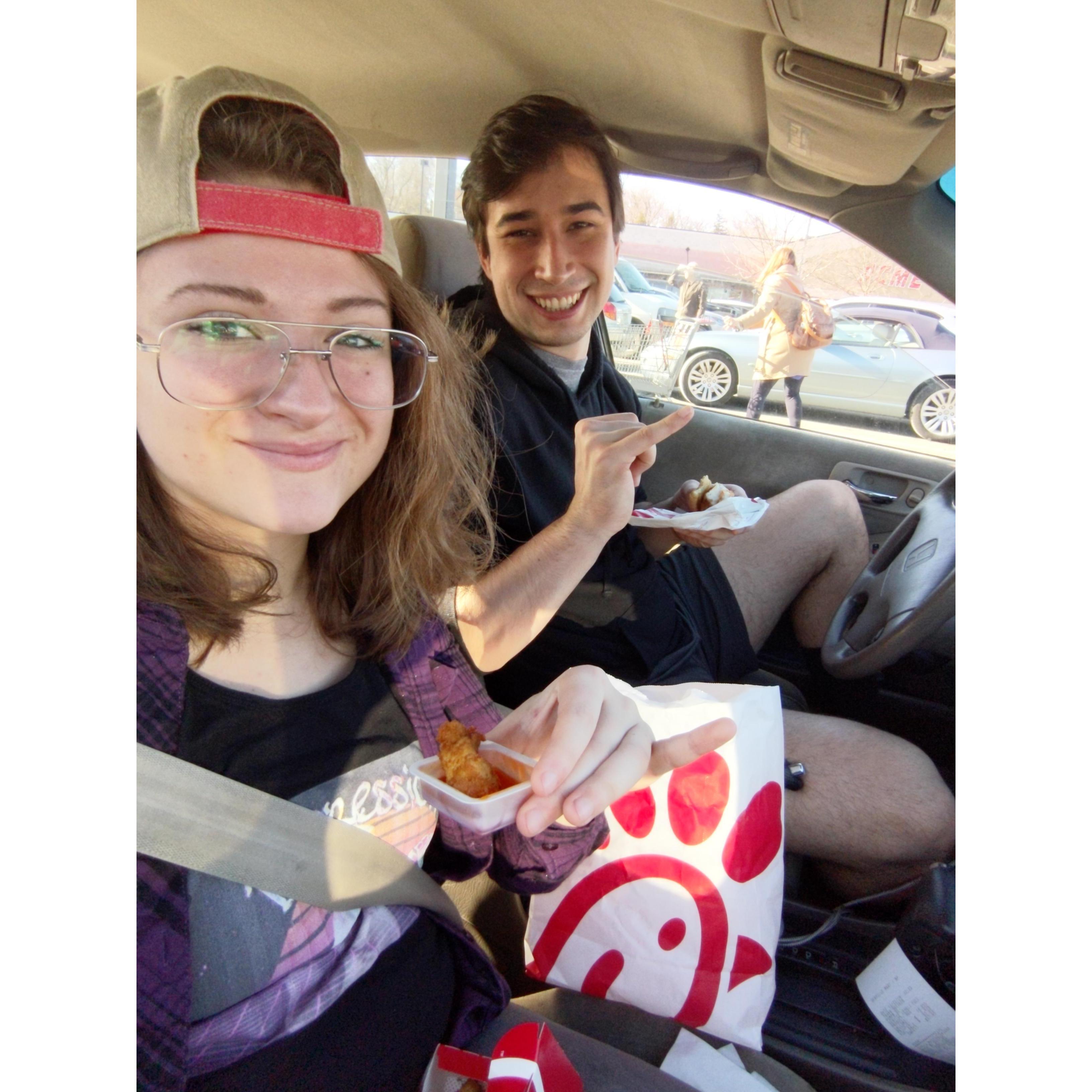 Chick Fil A for Jackie's 22nd Birthday (and 22nd level of fancy, as the pinkies show)