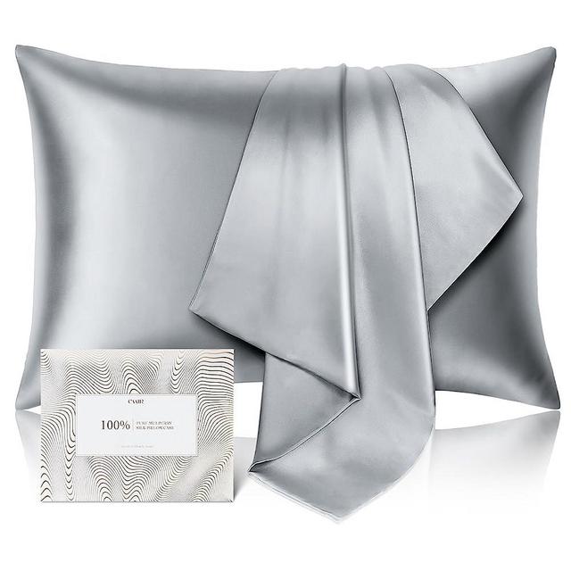 100% Pure Mulberry Silk Pillowcase for Hair and Skin - Allergen Resistant Dual Sides,600 Thread Count Silk Bed Pillow Cases with Hidden Zipper,1pc,Standard Size,Medium Grey