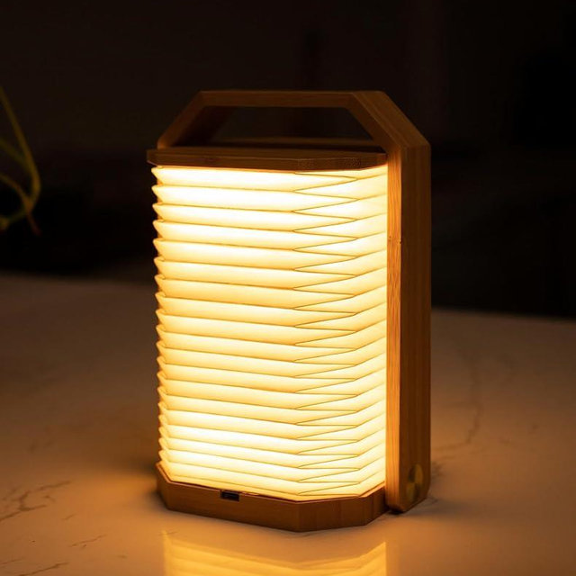 ZBOLE Portable Bamboo Lamp - Foldable Japanese Lantern with USB Charging, Waterproof Tear-Resistant Fiber Paper Shade, Accordion Travel Light for Home Decor Camping Gift