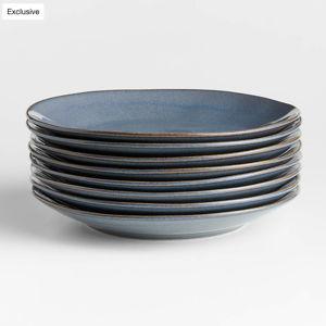 Crate & Barrel Marin Slate Blue Stoneware Dinner Plates, Set of 8
