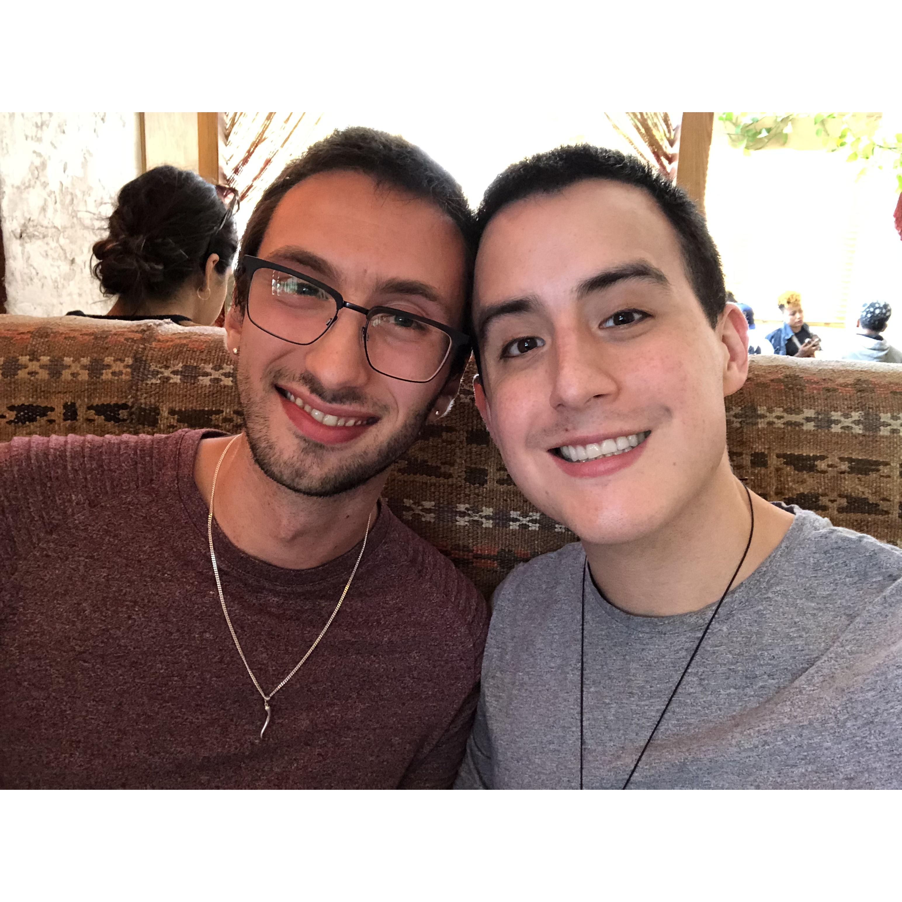 Our first selfie together. Our friend Evan introduced us.