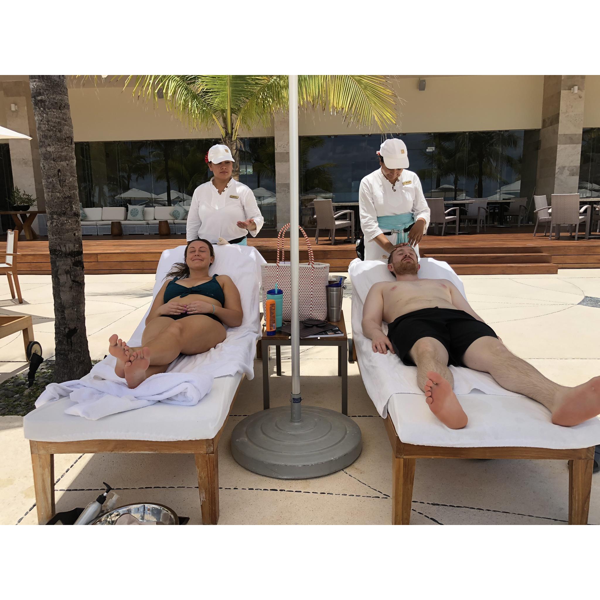 They offer massages by the pool - we did 15 minute head, neck, and shoulder massages = $30 (this was the only additional thing we had to pay for on the resort).