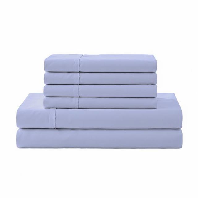 Linen Home 100% Cotton Percale Sheet Set, Queen Size, Baby Blue, Deep Pocket, 6 Pieces Set - 1 Flat, 1 Deep Pocket Fitted Sheet and 4 Pillowcases, Crisp Cool and Strong Bed Linen