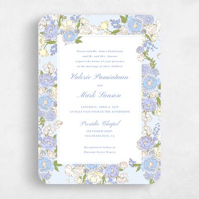 Blue Rounded Wedding Invitation - Colombe Portrait