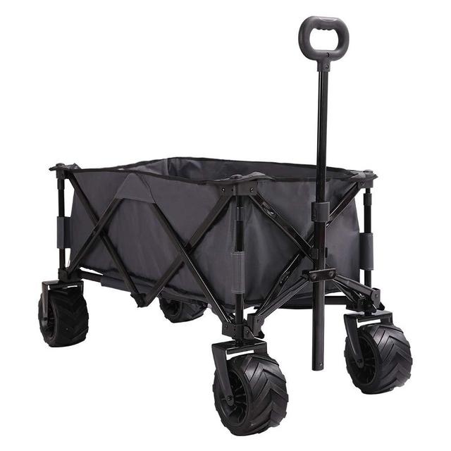 Patio Watcher Collapsible Folding Utility Wagon Cart Outdoor Garden Beach Wagon Camping Shopping Sports Portable Wagon with All Terrain Wheels Large Capacity Heavy Duty, Gray