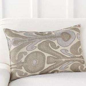Kenmare Ikat Embroidered Lumbar Pillow Cover, 16 x 26", Neutral Multi